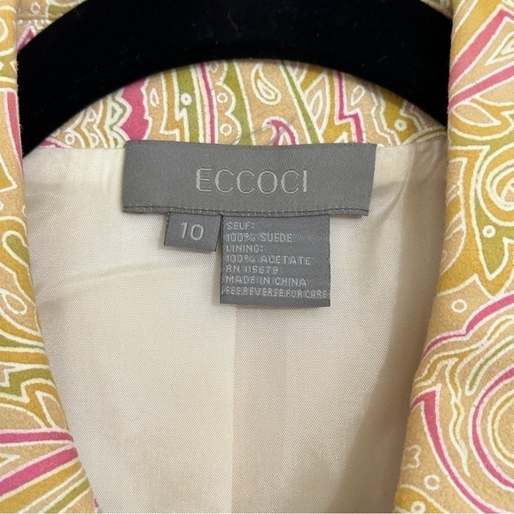 Vintage 90s Eccoci Women’s Cream Pink Paisley Print Suede Blazer Jacket sz 10 - Picture 3 of 14